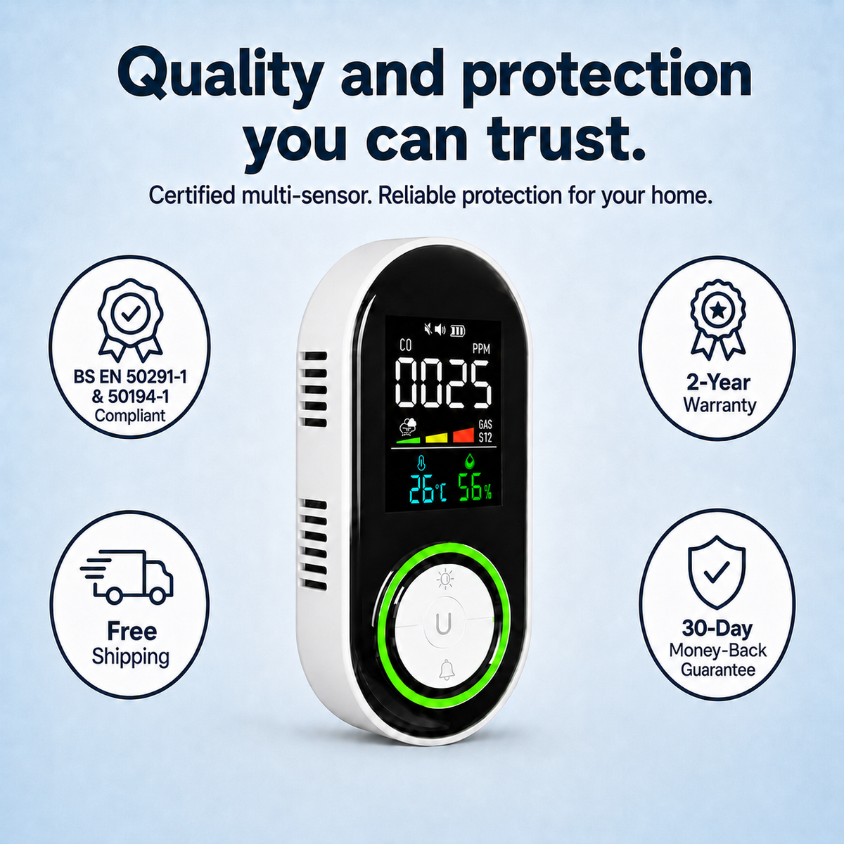 AlivenHome™ CO, Gas & Smoke Detector